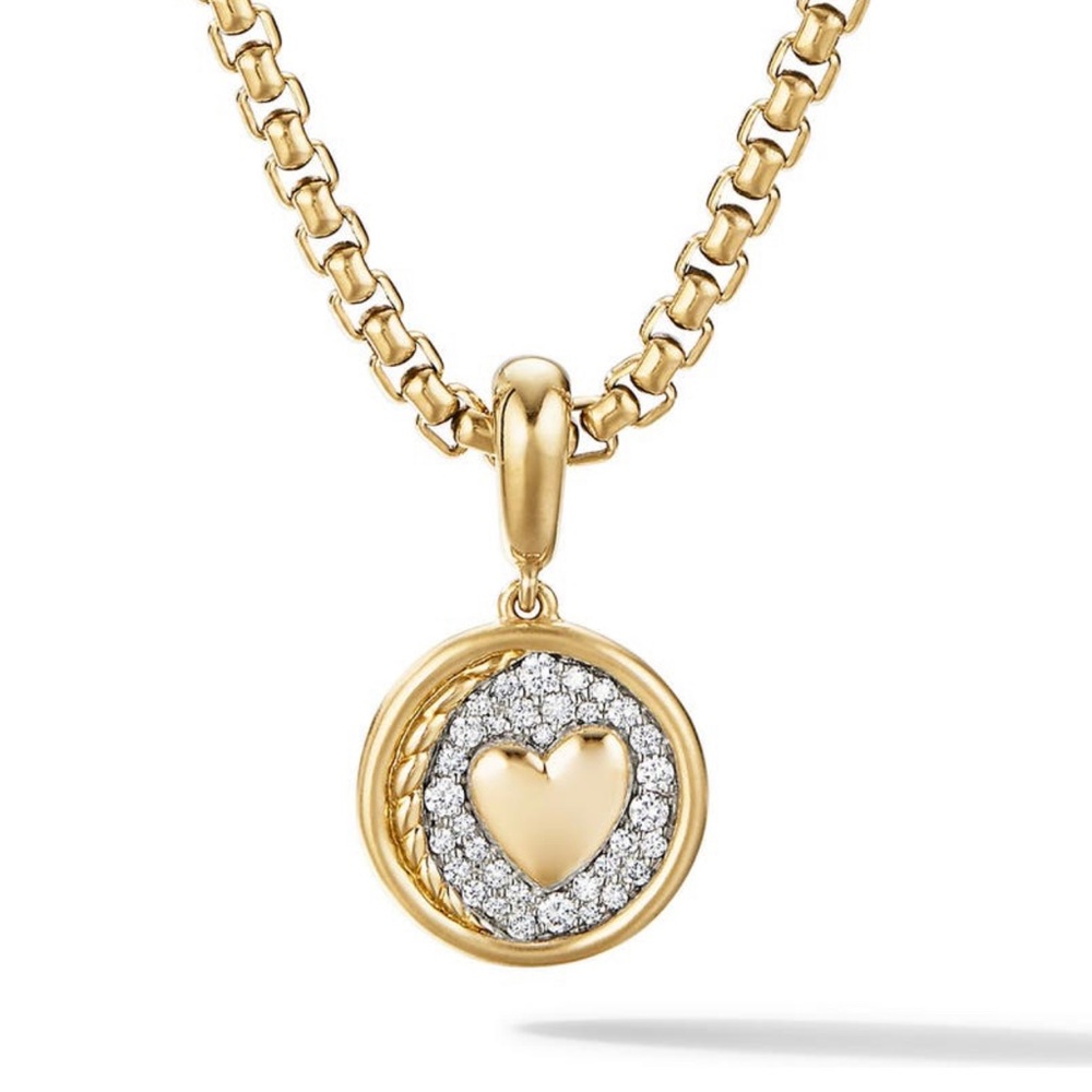SY Heart Amulet in 18K Yellow Gold with Pavé Diamonds